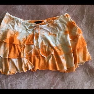 SO CUTE! orange&white tie dyed layered mini skirt